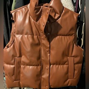 Faux leather tan puffer vest